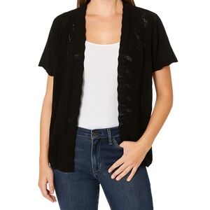 Black Crochet Short Sleeve Cardigan Spring Boho Festival Whimsigoth Y2K Sweater
